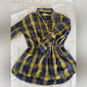 Source Unknown Blue and Yellow Plaid Women's Long Sleeve Shirt